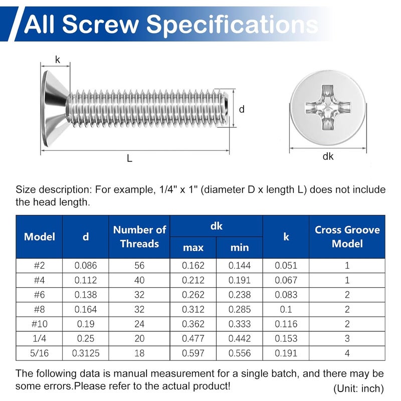 MroMax 100Pcs #8-32 x 3/4" Phillips Flat Head Machine Screws, 304 Stainless Steel(18-8), UNC Coarse Thread, Countersunk Head Machine Screws, Phillips Drive #2 - Image 5